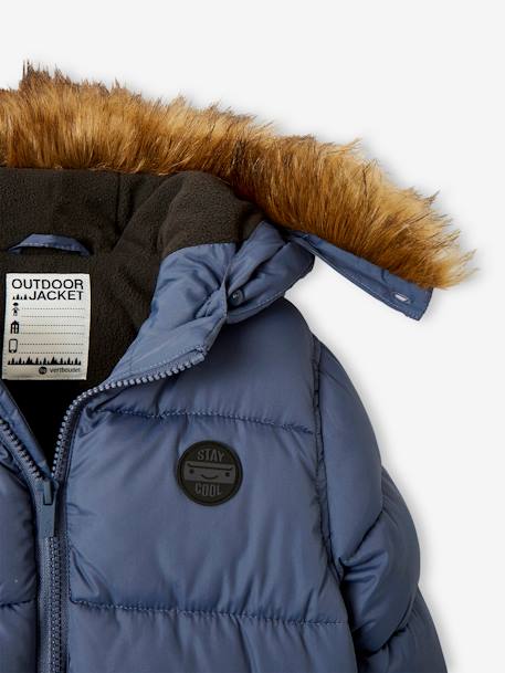 Doudoune garçon à capuche doublée polaire avec gants ou moufles BLEU - vertbaudet enfant 