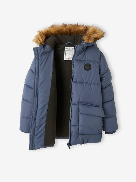 Doudoune garçon à capuche doublée polaire avec gants ou moufles BLEU - vertbaudet enfant 