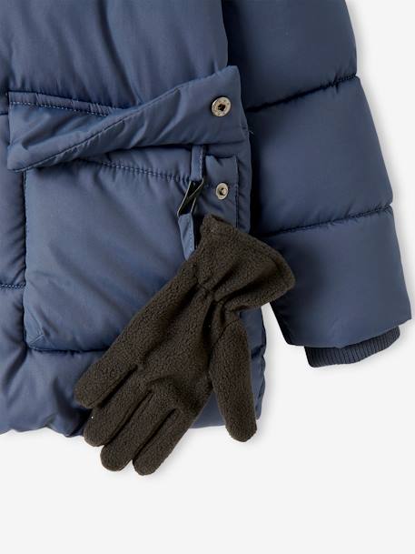 Doudoune garçon à capuche doublée polaire avec gants ou moufles BLEU - vertbaudet enfant 