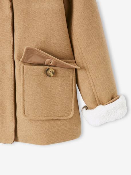Manteau à capuche fille drap de laine doublé sherpa bordeaux+chamois+vert foncé - vertbaudet enfant 