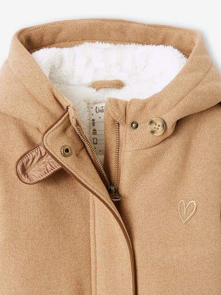 Manteau à capuche fille drap de laine doublé sherpa bordeaux+chamois+vert foncé - vertbaudet enfant 