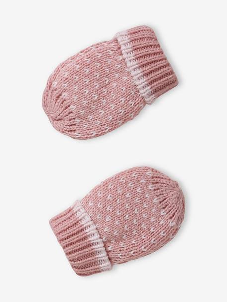 Jacquard Knit Beanie + Snood + Mittens Set for Baby Girls PINK LIGHT 2 COLOR/MULTICOL R - vertbaudet enfant 
