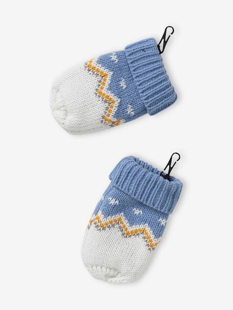 Jacquard Knit Beanie + Snood + Mittens Set for Baby Boys BLUE DARK TWO COLOR/MULTICOL - vertbaudet enfant 