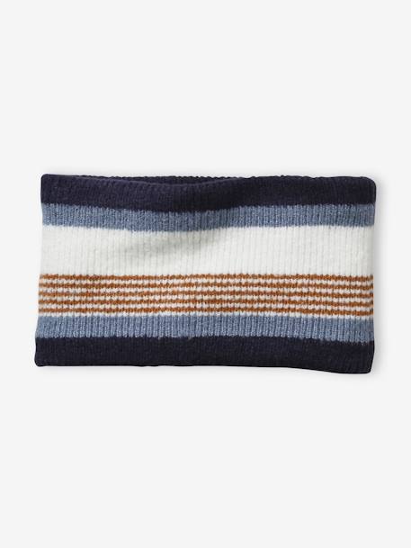 Striped Beanie + Snood + Gloves Set for Boys BLUE DARK TWO COLOR/MULTICOL - vertbaudet enfant 