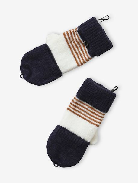 Striped Beanie + Snood + Gloves Set for Boys BLUE DARK TWO COLOR/MULTICOL - vertbaudet enfant 