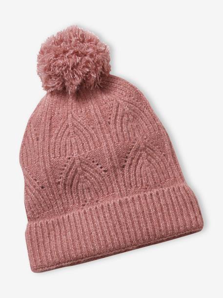 Ensemble fille bonnet, snood, gants en maille fantaisie gris chiné+ROSE - vertbaudet enfant 