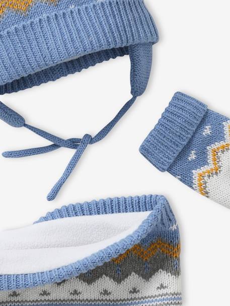 Jacquard Knit Beanie + Snood + Mittens Set for Baby Boys BLUE DARK TWO COLOR/MULTICOL - vertbaudet enfant 
