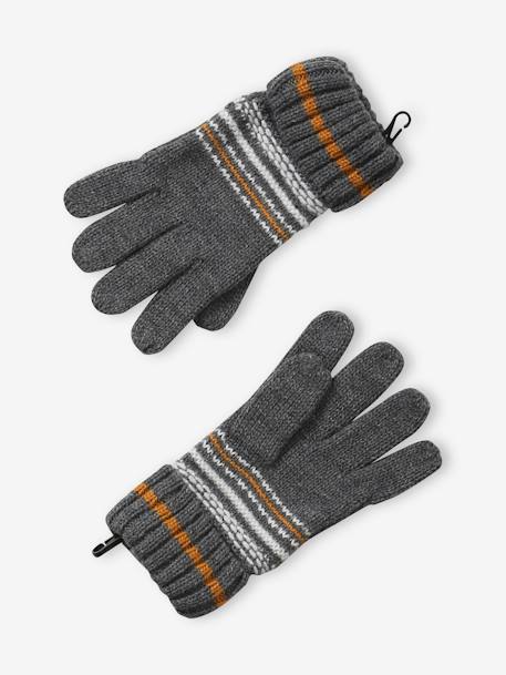 Beanie + Snood + Mittens Set in Jacquard Knit, for Boys GREY MEDIUM TWO COLOR/MULTICOL - vertbaudet enfant 