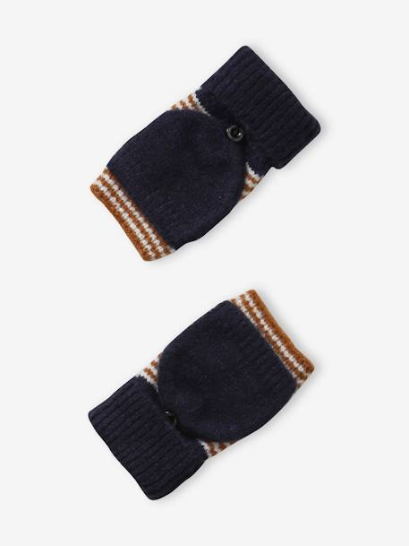 Striped Beanie + Snood + Gloves Set for Boys BLUE DARK TWO COLOR/MULTICOL - vertbaudet enfant 