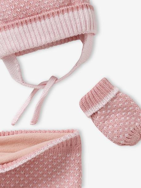 Jacquard Knit Beanie + Snood + Mittens Set for Baby Girls PINK LIGHT 2 COLOR/MULTICOL R - vertbaudet enfant 