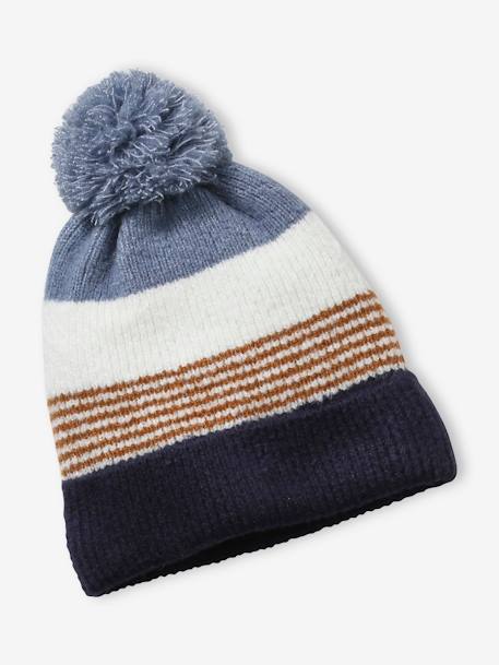 Striped Beanie + Snood + Gloves Set for Boys BLUE DARK TWO COLOR/MULTICOL - vertbaudet enfant 