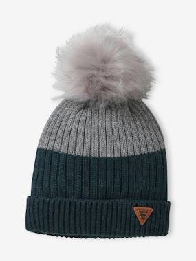 -Knitted Two-Tone Beanie for Boys