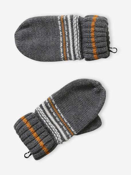 Beanie + Snood + Mittens Set in Jacquard Knit, for Boys GREY MEDIUM TWO COLOR/MULTICOL - vertbaudet enfant 
