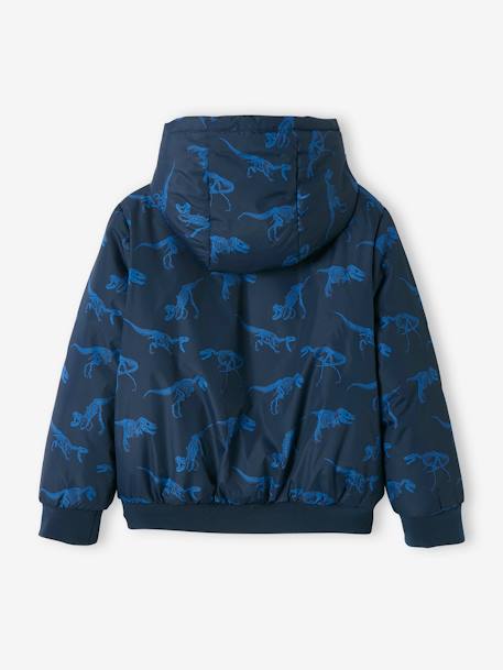 Hooded Jacket with Dinosaur Motifs & Polar Fleece Lining for Boys BLUE BRIGHT ALL OVER PRINTED - vertbaudet enfant 