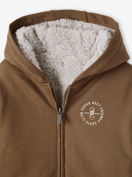 Zipped Jacket with Sherpa Lining, for Boys BROWN DARK SOLID WITH DESIGN+GREY DARK MIXED COLOR+marl grey - vertbaudet enfant 