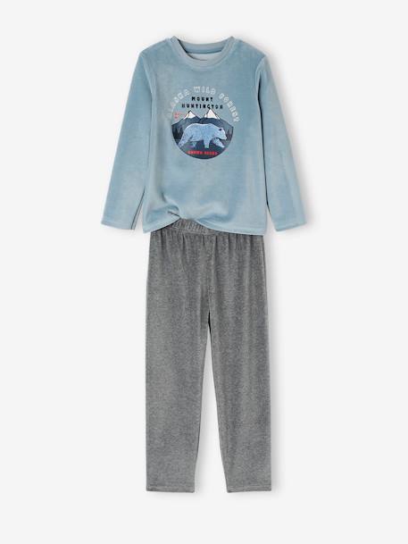 Pack of 2 Nature Pyjamas in Velour for Boys - blue dark solid with  design, Boys