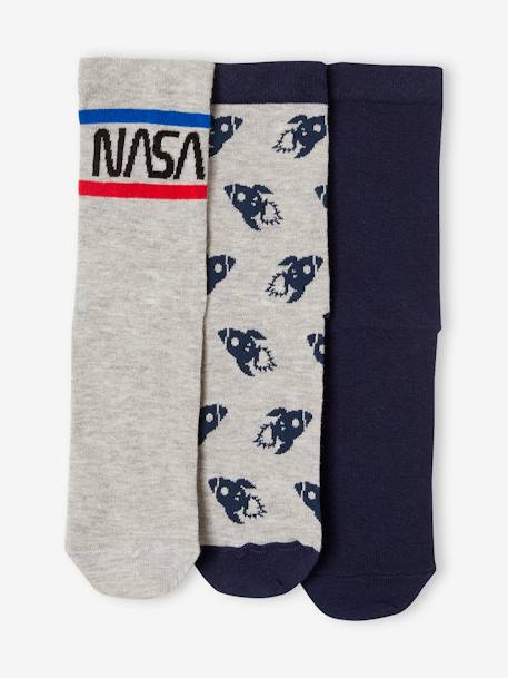 Pack of 3 Pairs of NASA® Socks for Babies BLUE DARK SOLID - vertbaudet enfant 