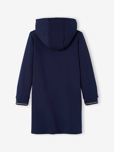 Fleece Dress with Hood & Fancy Details for Girls BLUE MEDIUM SOLID WITH DESIGN+Dark Blue/Print+GREY LIGHT SOLID WITH DESIGN+Light Green/Print - vertbaudet enfant 