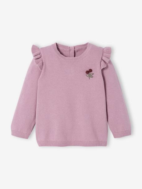 Pull à volants cerise bébé avec pompons lilas+marine rayé+rose - vertbaudet enfant 