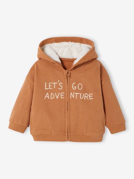 Hooded Jacket with Zip, Lined in Faux Fur, for Babies cinnamon - vertbaudet enfant 