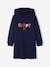 Fleece Dress with Hood & Fancy Details for Girls BLUE MEDIUM SOLID WITH DESIGN+old rose - vertbaudet enfant 