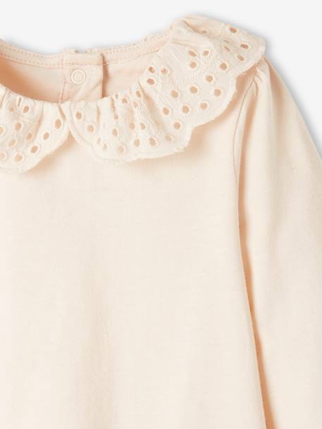 T-shirt bébé col brodé manches longues beige clair+rayé marine+rayé rouge - vertbaudet enfant 