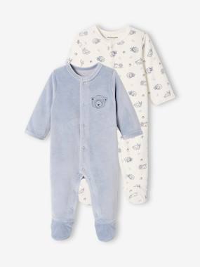 Baby-Pyjamas & Sleepsuits-Pack of 2 "Bears" Velour Sleepsuits for Baby Boys