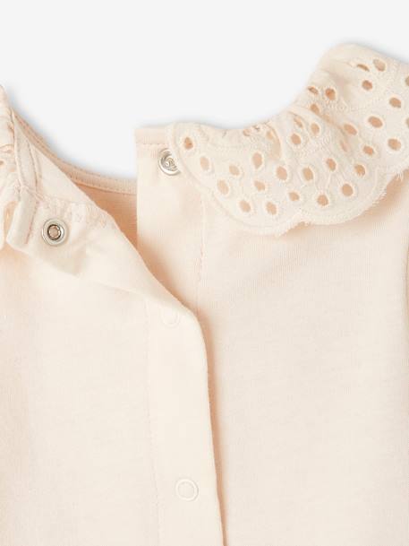T-shirt bébé col brodé manches longues beige clair+rayé marine+rayé rouge - vertbaudet enfant 