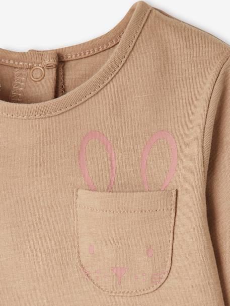 Long-Sleeved Top, for Baby Girls BROWN LIGHT SOLID WITH DESIGN+Cream+GREEN DARK SOLID WITH DESIGN+PINK DARK SOLID WITH DESIGN - vertbaudet enfant 