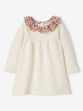 Knitted Dress with Collar in Floral Fabric for Babies  - vertbaudet enfant
