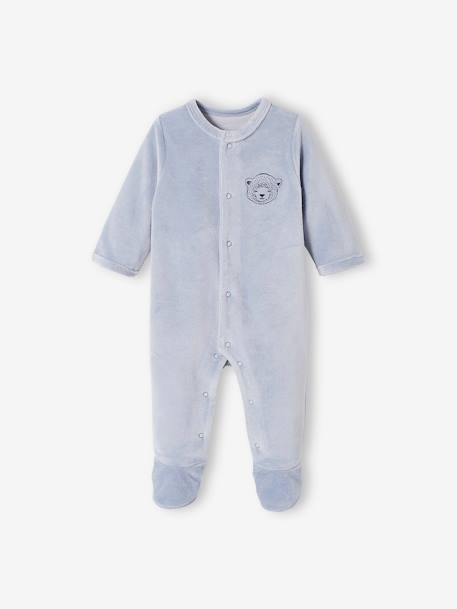 Pack of 2 'Bears' Velour Sleepsuits for Baby Boys BLUE MEDIUM TWO COLOR/MULTICOL+BROWN MEDIUM 2 COLOR/MULTICOL - vertbaudet enfant 
