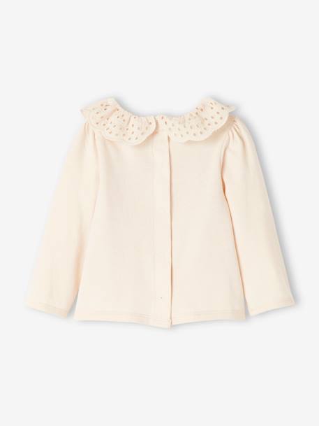 T-shirt bébé col brodé manches longues beige clair+rayé marine+rayé rouge - vertbaudet enfant 