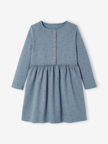 Printed Dress in Jersey Knit in Relief, for Girls Beige/Print+BLUE LIGHT GREYED+GREEN DARK ALL OVER PRINTED - vertbaudet enfant 