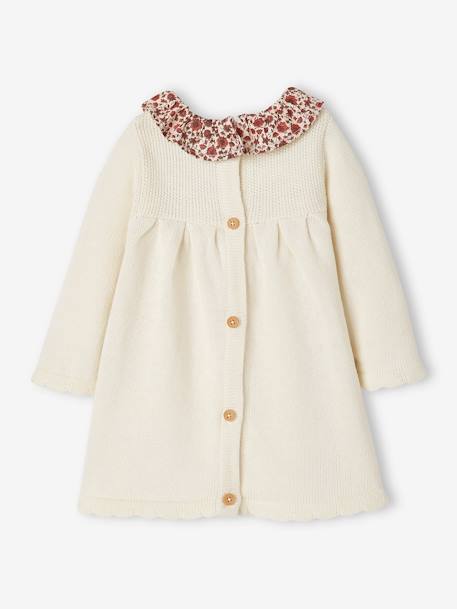 Robe en tricot bébé col en tissu fleuri ivoire - vertbaudet enfant 