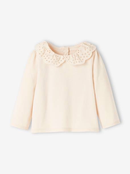 T-shirt bébé col brodé manches longues beige clair+rayé marine+rayé rouge - vertbaudet enfant 