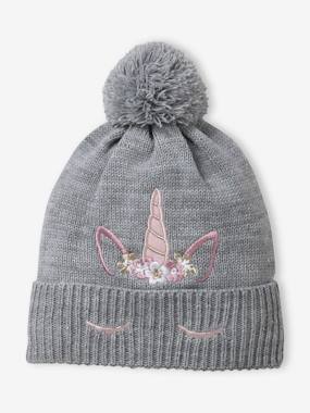 Knitted Beanie with Embroidered Unicorn, for Girls  - vertbaudet enfant