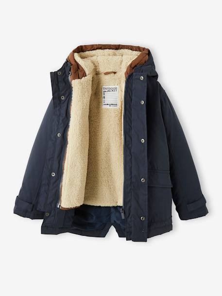 Parka garçon 3 en 1 blouson amovible kaki+lichen+Marine grisé+noix de pécan - vertbaudet enfant 