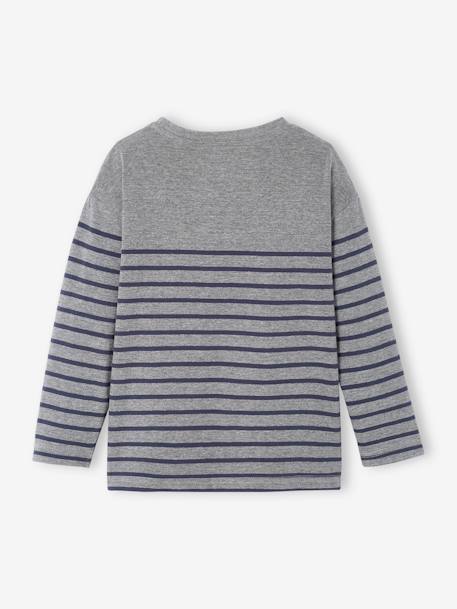 Sailor-Type Jumper with Motif on the Chest for Boys BLUE DARK STRIPED+GREY MEDIUM MIXED COLOR+WHITE LIGHT STRIPED - vertbaudet enfant 