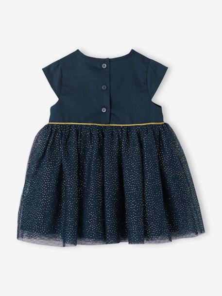 Occasion Wear Dress in Sateen & Iridescent Tulle, for Babies night blue - vertbaudet enfant 