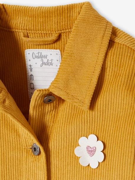 Worker Style Corduroy Jacket with Iridescent Flower Badge for Girls YELLOW MEDIUM SOLID WTH DESIGN - vertbaudet enfant 