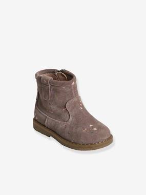 Printed Leather Boots with Zip for Baby Girls  - vertbaudet enfant