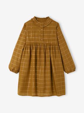 Girls-Chequered Dress with Shimmery Thread, for Girls