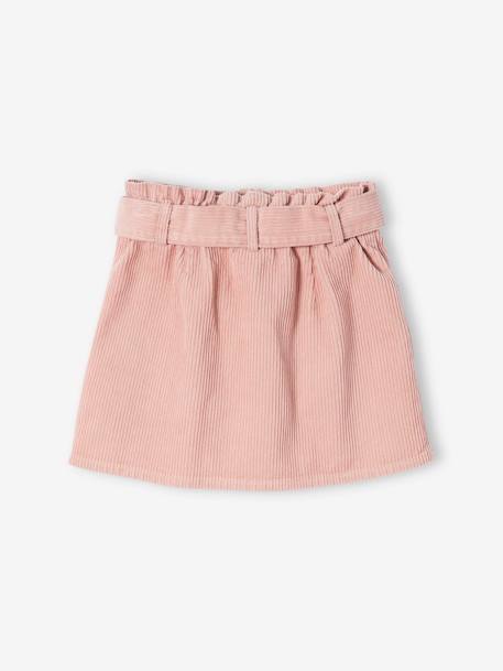 Jupe style 'paperbag' en velours côtelé fille pêche+rose blush+sapin - vertbaudet enfant 