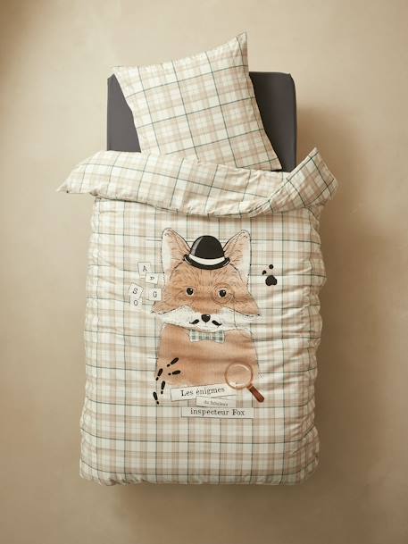 Duvet Cover + Pillowcase Set for Children, Dandy Fox BEIGE MEDIUM SOLID WITH DECOR - vertbaudet enfant 