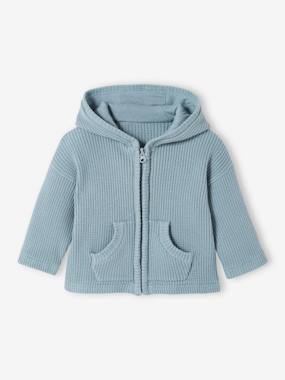 Baby-Jumpers, Cardigans & Sweaters-Cardigans-Honeycomb Stitch Hooded Cardigan for Babies