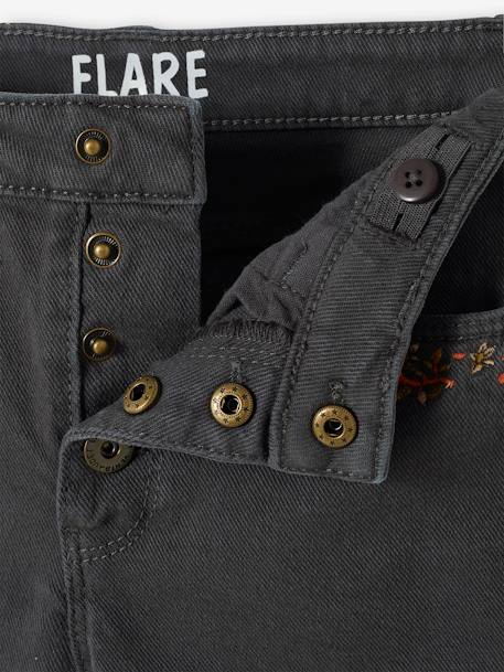 Flared Trousers with Embroidered Pockets for Girls BLACK DARK SOLID WITH DESIGN - vertbaudet enfant 