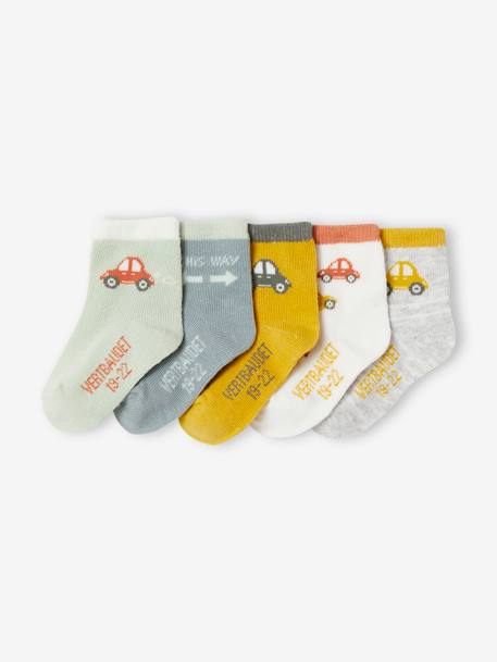 Pack of 5 Pairs of Socks with Cars for Baby Boys GREEN LIGHT 2 COLOR/MULTICOLOR - vertbaudet enfant 