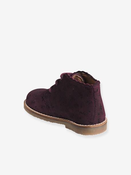 Leather Pram Boots with Laces, for Baby Girls bordeaux red+Dark Blue/Print+Gold - vertbaudet enfant 