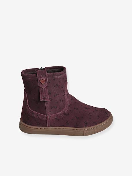 Leather Boots for Girls, Designed for Autonomy GREY MEDIUM  ALL OVER PRINTED+PURPLE MEDIUM ALL OVER PRINTED - vertbaudet enfant 