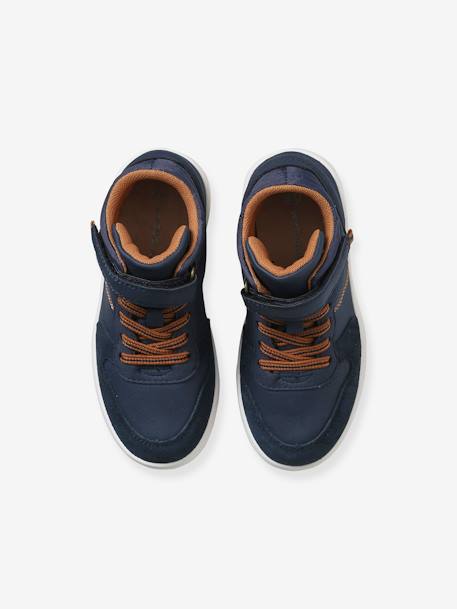High-Top Trainers with Laces & Touch Fasteners for Boys BLUE DARK SOLID+GREEN DARK SOLID - vertbaudet enfant 